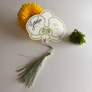 Orchid Flower Wedding Placecards With Tassel - Seating Cards, Table Cards, Personalized