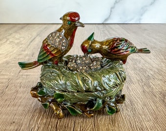 Ruccini Birds on Nest Trinket Box - Swarovski Crystals