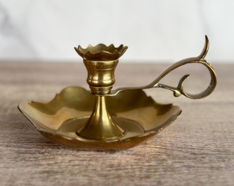 Brass Chamberstick Candle Holder with Scalloped Edges