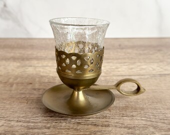 Brass and Glass Chamberstick Candle Holder