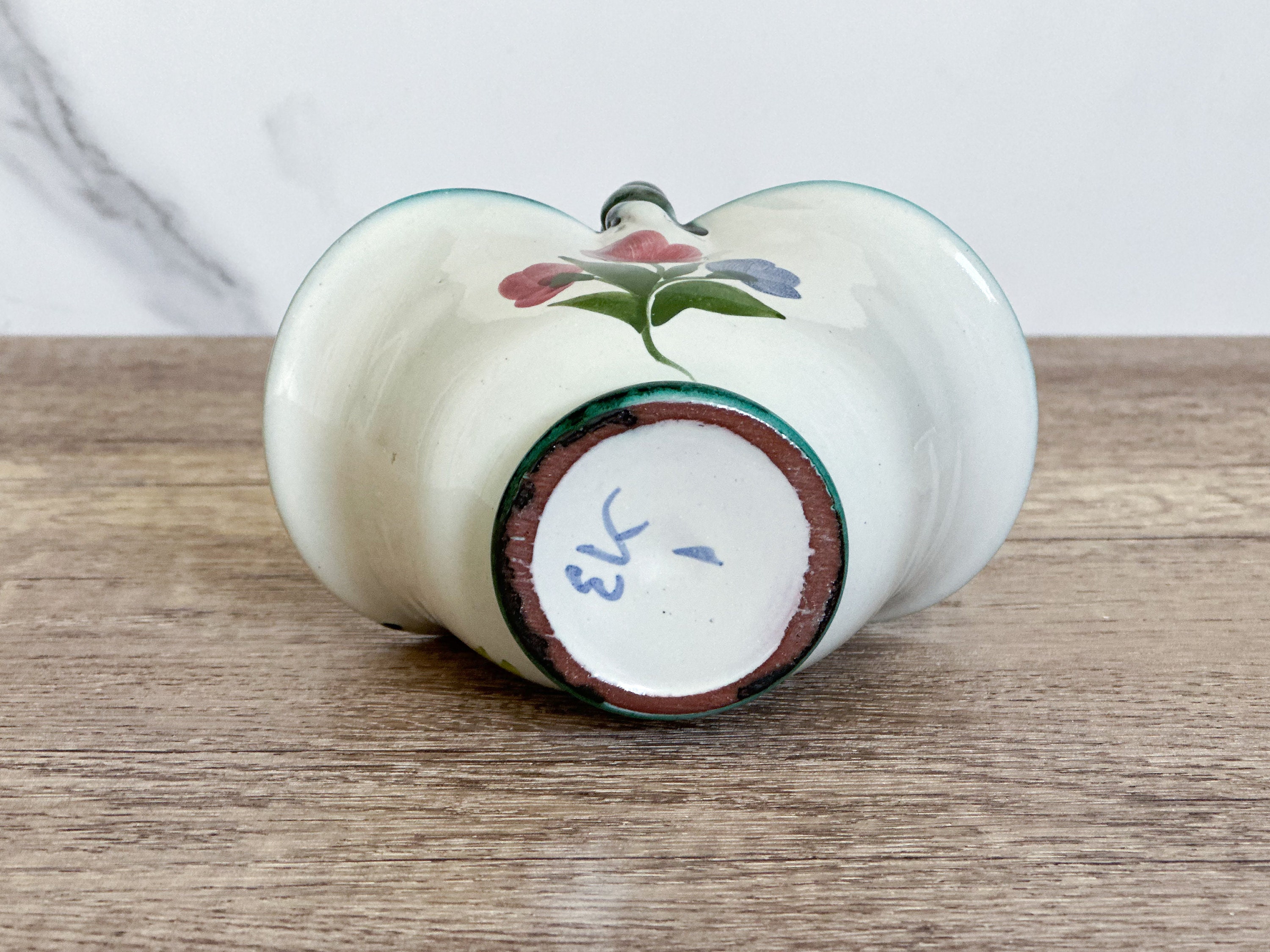 ヴィンテージ イタリア ハンドペイント 花柄 陶器 バスケット - 小物