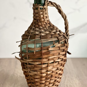 Vintage Demijohn - Wicker Wrapped Green Glass Bottle