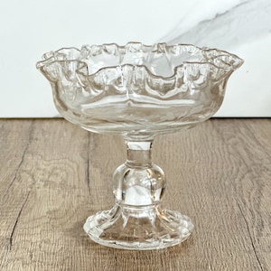 Vintage Floral Etched Glass Ruffle Compote Dish