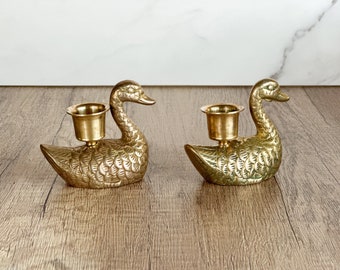 Pair of Brass Duck Candle Holders