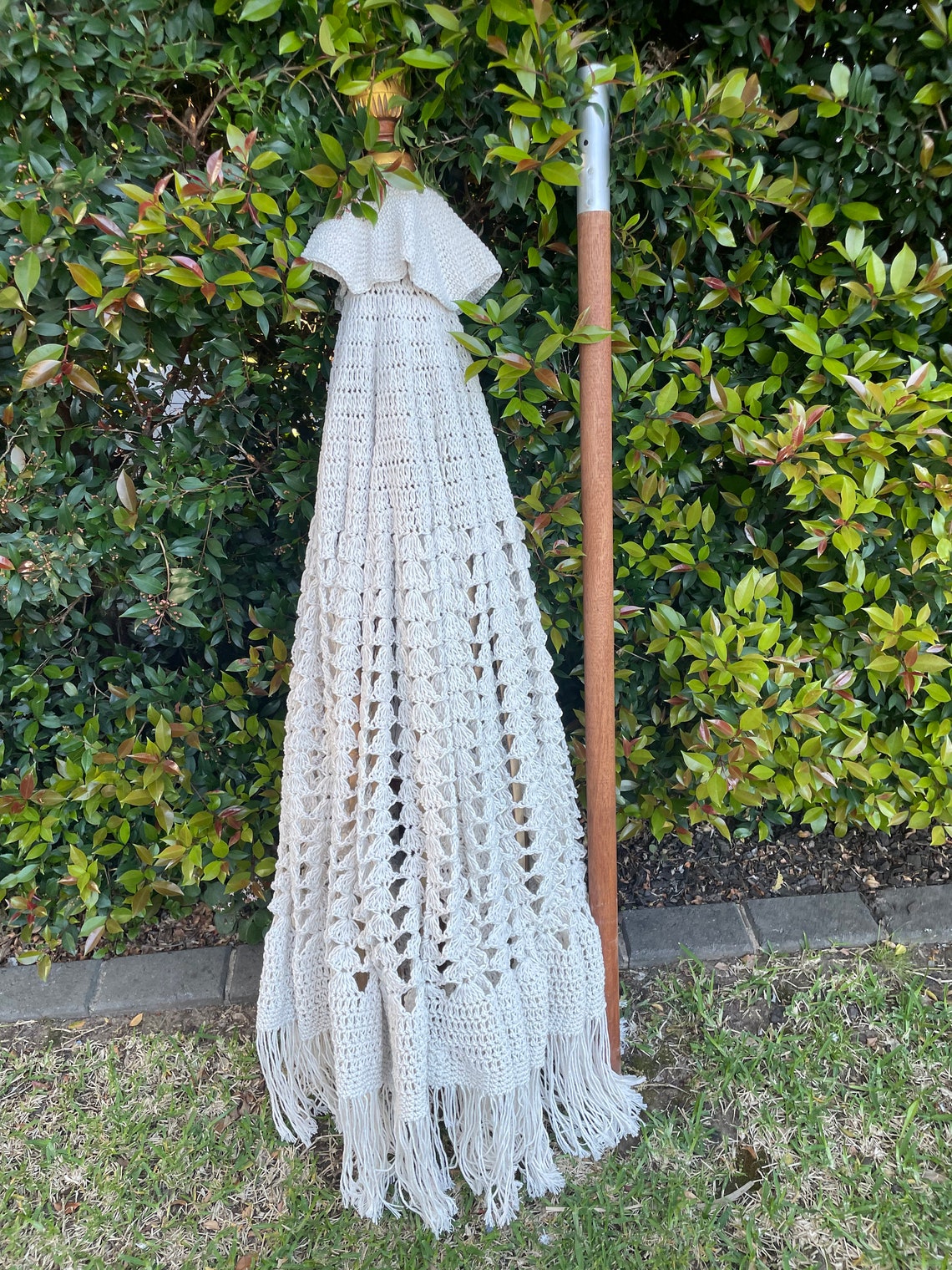 BOHO Macrame Crochet Umbrella Bamboo Frame Outdoor Beach Style Umbrella ...