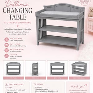 Miniature Dollhouse Changing Table | STL File for 3D Printing | 1:12 Scale Dollhouse Furniture | Digital Download | Mini Nursery Decor