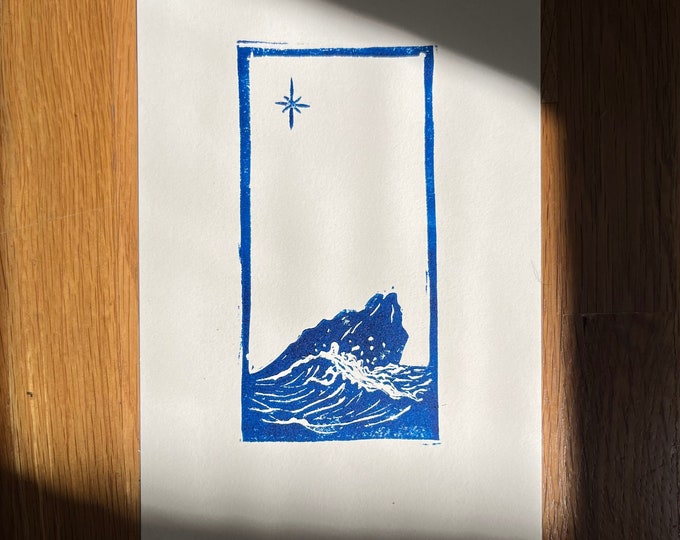 Unbreakable. Original Linocut in Blue. Handmade & Handprinted Linocut ...