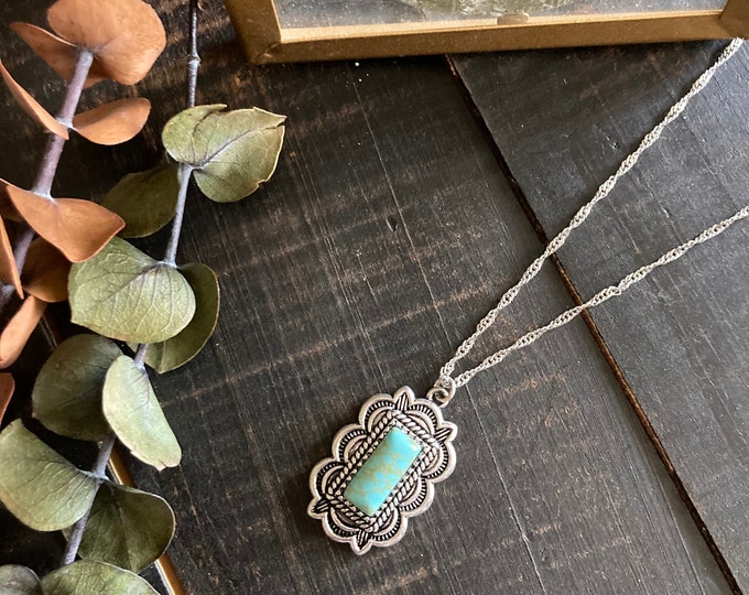 Turquoise Bar Pendant Western Layered Necklace main image 0