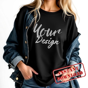 Gildan 5000 Black Tshirt Mockup | G500 Black T-shirt Mockup | Real Model Mock | Gildan Simple Tee | Minimal Neutral Boho Aesthetic Shirt
