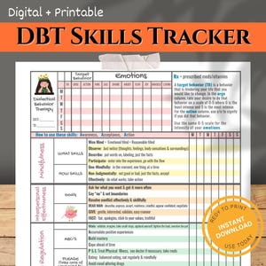 DBT Skills Tracker Printable - Therapy Diary Card for Emotional ...