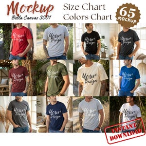 Bella Canvas 3001 T-Shirt Mockup Bundle , Male BC3001 TShirt Mock-up Bundle . Mens Basic Simple Bella Canvas 3001 Mock
