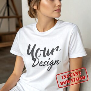 White Bella Canvas 3001 Shirt Mockup BC3001 WhiteT-shirt Mock-up Bella White Tee Mock White 3001 Real Model Aesthetic Tshirt Mock up Display