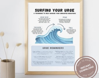 Poster Therapie Urge Surfing, DBT Tool Wandkunst & Calming Corner Klassenzimmer Dekor