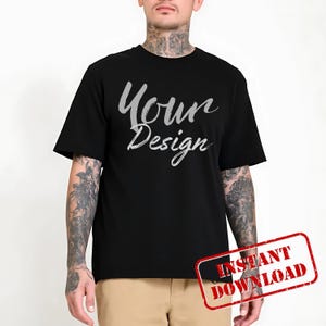 Gildan 5000 Black Tshirt Mockup | G500 Black T-shirt Mockup | Real Model Mock | Gildan Simple Tee | Minimal Neutral Boho Aesthetic Shirt