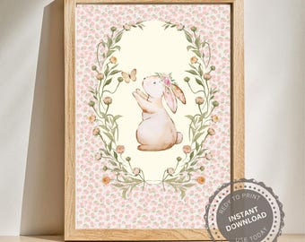 Cottagecore Kaninchen Poster: Vintage Illustration für Babyzimmer, Schulzimmer Dekor, beruhigende Ecke