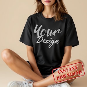 Gildan 5000 Black Tshirt Mockup | G500 Black T-shirt Mockup | Real Model Mock | Gildan Simple Tee | Minimal Neutral Boho Aesthetic Shirt