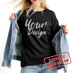 Gildan 5000 Black Tshirt Mockup | G500 Black T-shirt Mockup | Real Model Mock | Gildan Simple Tee | Minimal Neutral Boho Aesthetic Shirt