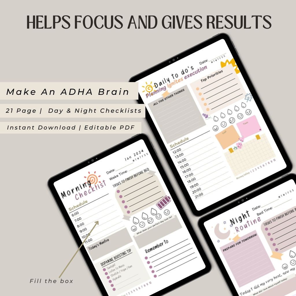 ADHD Daily Checklist Planner, Adult Printable ADHD Workbook, Daily ...