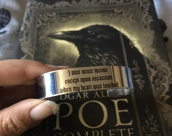 Edgar Allan Poe quote stainless steel cuff bracelet, goth, gothic, horror, bookish, book lover