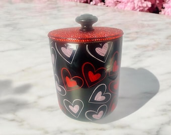 Red Rhinestone Heart Ceramic Jar: Glam Valentine's Day Decor