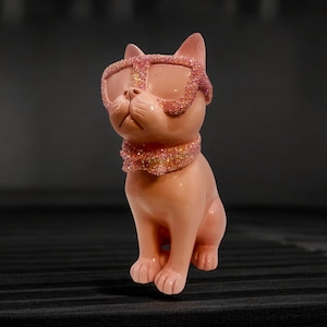 Pink Cat Bling Decor – Rhinestone Sunglasses & Bow Tie Statement Piece