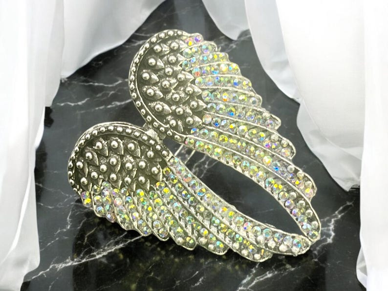 Glam Angel Wing Ring – Size 8 Rhinestone Statement Fashion Jewelry afbeelding 6