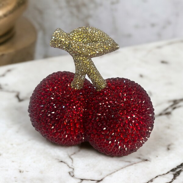 Cherry Rhinestone Bling: Sparkling Sculpture Accent