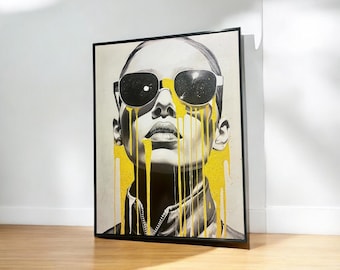 Bold Yellow Girl Sunglass Canvas: Rhinestone Accented Wall Art