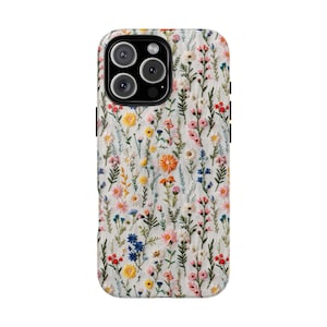 Wildflower Cottagecore Phone Case Flower Lover Gift Vintage Embroidery Knit Look Phone Cover Floral Handmade Style Tough iPhone Case image 2