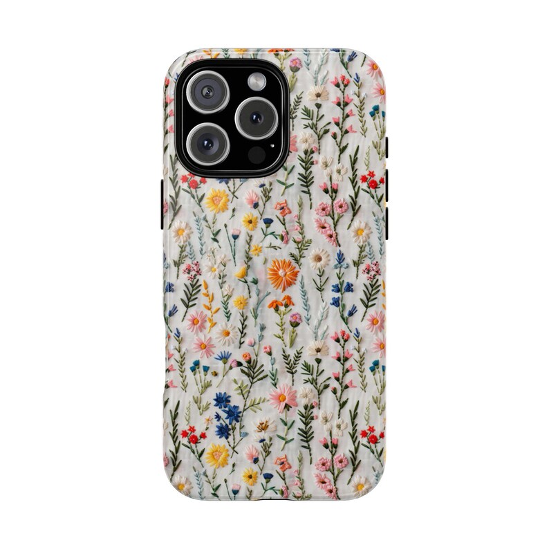 Wildflower Cottagecore Phone Case Flower Lover Gift Vintage Embroidery Knit Look Phone Cover Floral Handmade Style Tough iPhone Case image 2