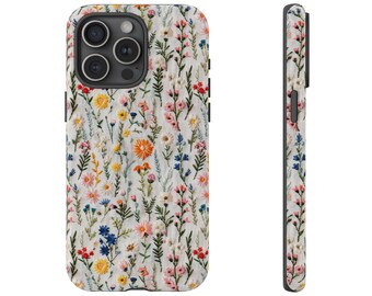 Wildflower Cottagecore Phone Case Flower Lover Gift Vintage Embroidery Knit Look Phone Cover Floral Handmade Style Tough iPhone Case
