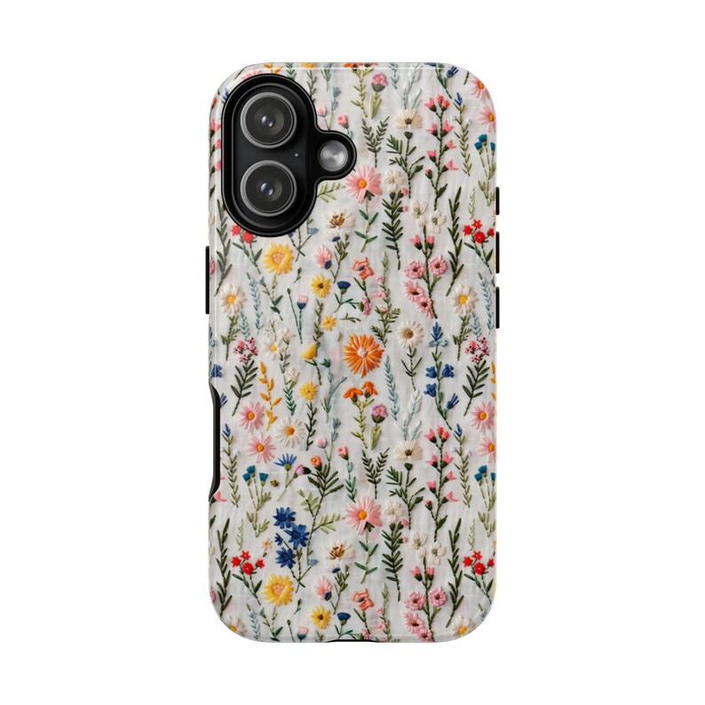 Wildflower Cottagecore Phone Case Flower Lover Gift Vintage Embroidery Knit Look Phone Cover Floral Handmade Style Tough iPhone Case image 5
