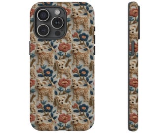 Terrier Hunde Wildblumen Handyhülle, Geschenk für Hundeliebhaber, Doodle Lab Retriever Vintage Stickerei Knit Look, robuste iPhone Hülle Galaxy Pixel