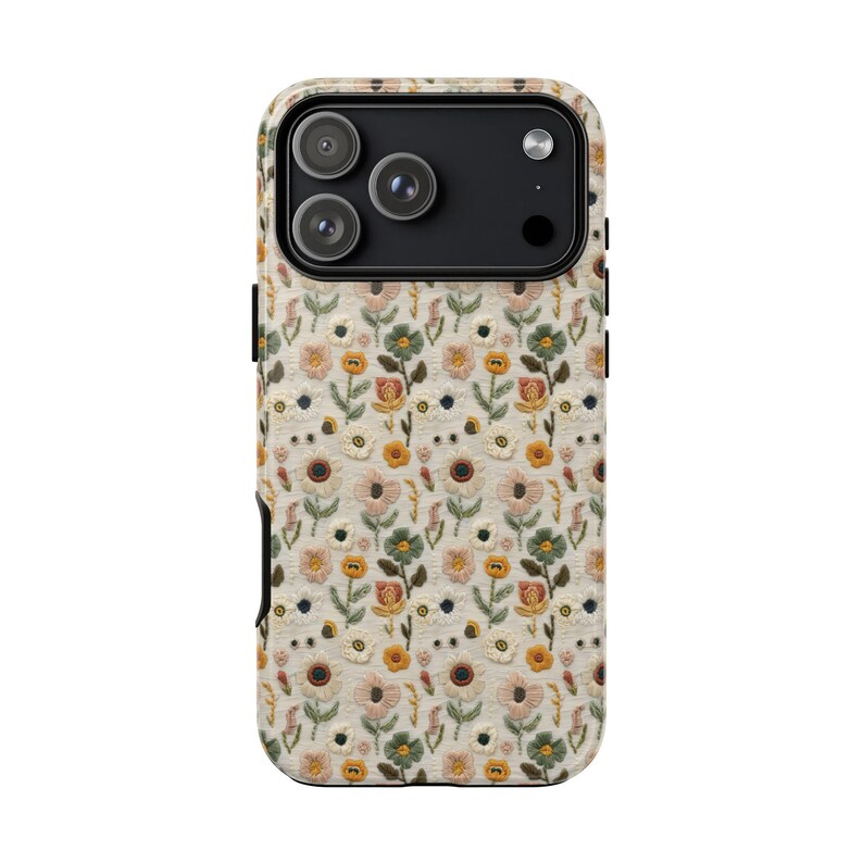 Wildflower Floral Phone Case Gift Flower Lover Daisy Poppy Embroidery Knit Look Vintage Cottagecore Style Tough iPhone Cover Galaxy Pixel image 6