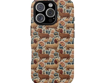 Dackel Handyhülle Blumenmuster Besticktes Geschenk Hundeliebhaber Doxie Haustier Handyhülle Vintage Cottagecore Style Robuste iPhone Hülle Galaxy Pixel