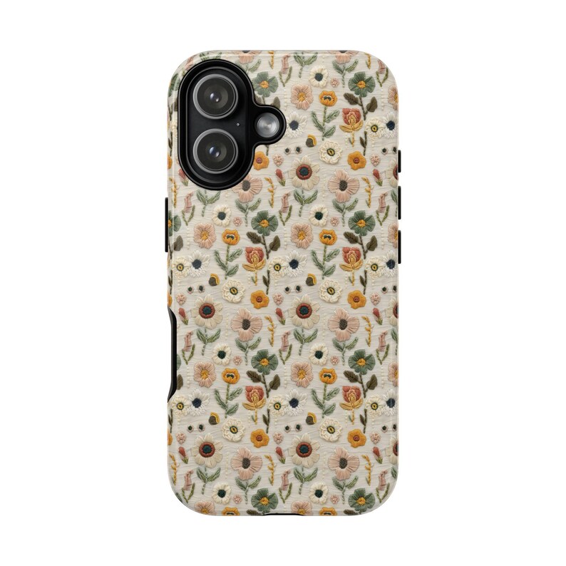 Wildflower Floral Phone Case Gift Flower Lover Daisy Poppy Embroidery Knit Look Vintage Cottagecore Style Tough iPhone Cover Galaxy Pixel image 5