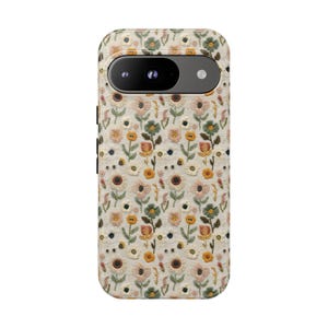 Wildflower Floral Phone Case Gift Flower Lover Daisy Poppy Embroidery Knit Look Vintage Cottagecore Style Tough iPhone Cover Galaxy Pixel image 7