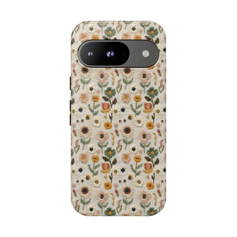 Wildflower Floral Phone Case Gift Flower Lover Daisy Poppy Embroidery Knit Look Vintage Cottagecore Style Tough iPhone Cover Galaxy Pixel image 7