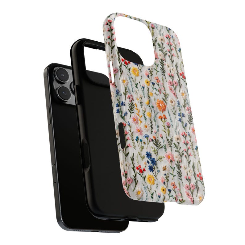 Wildflower Cottagecore Phone Case Flower Lover Gift Vintage Embroidery Knit Look Phone Cover Floral Handmade Style Tough iPhone Case image 4