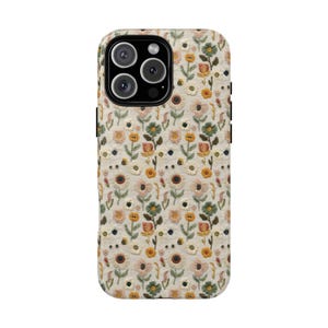 Wildflower Floral Phone Case Gift Flower Lover Daisy Poppy Embroidery Knit Look Vintage Cottagecore Style Tough iPhone Cover Galaxy Pixel image 2