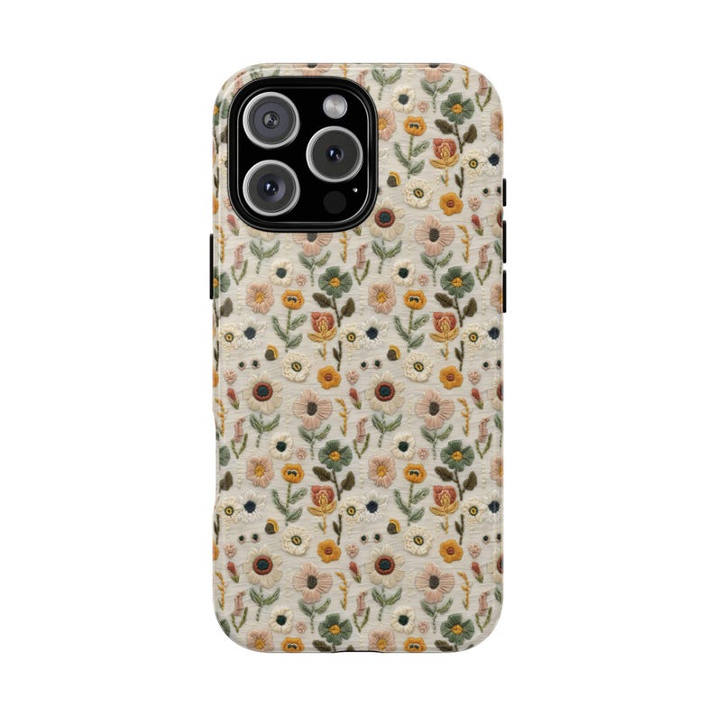 Wildflower Floral Phone Case Gift Flower Lover Daisy Poppy Embroidery Knit Look Vintage Cottagecore Style Tough iPhone Cover Galaxy Pixel image 2
