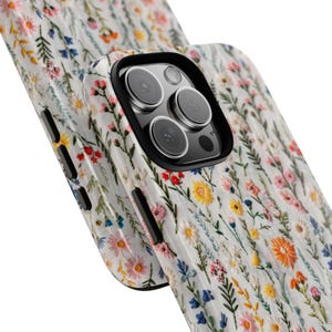 Wildflower Cottagecore Phone Case Flower Lover Gift Vintage Embroidery Knit Look Phone Cover Floral Handmade Style Tough iPhone Case image 3