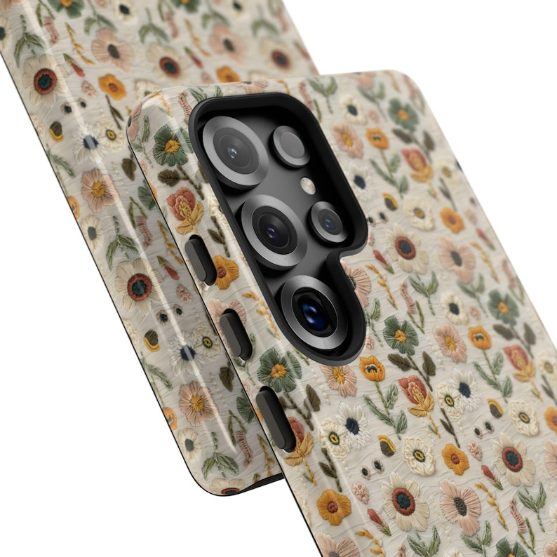 Wildflower Floral Phone Case Gift Flower Lover Daisy Poppy Embroidery Knit Look Vintage Cottagecore Style Tough iPhone Cover Galaxy Pixel image 10