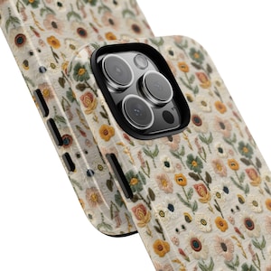 Wildflower Floral Phone Case Gift Flower Lover Daisy Poppy Embroidery Knit Look Vintage Cottagecore Style Tough iPhone Cover Galaxy Pixel image 3