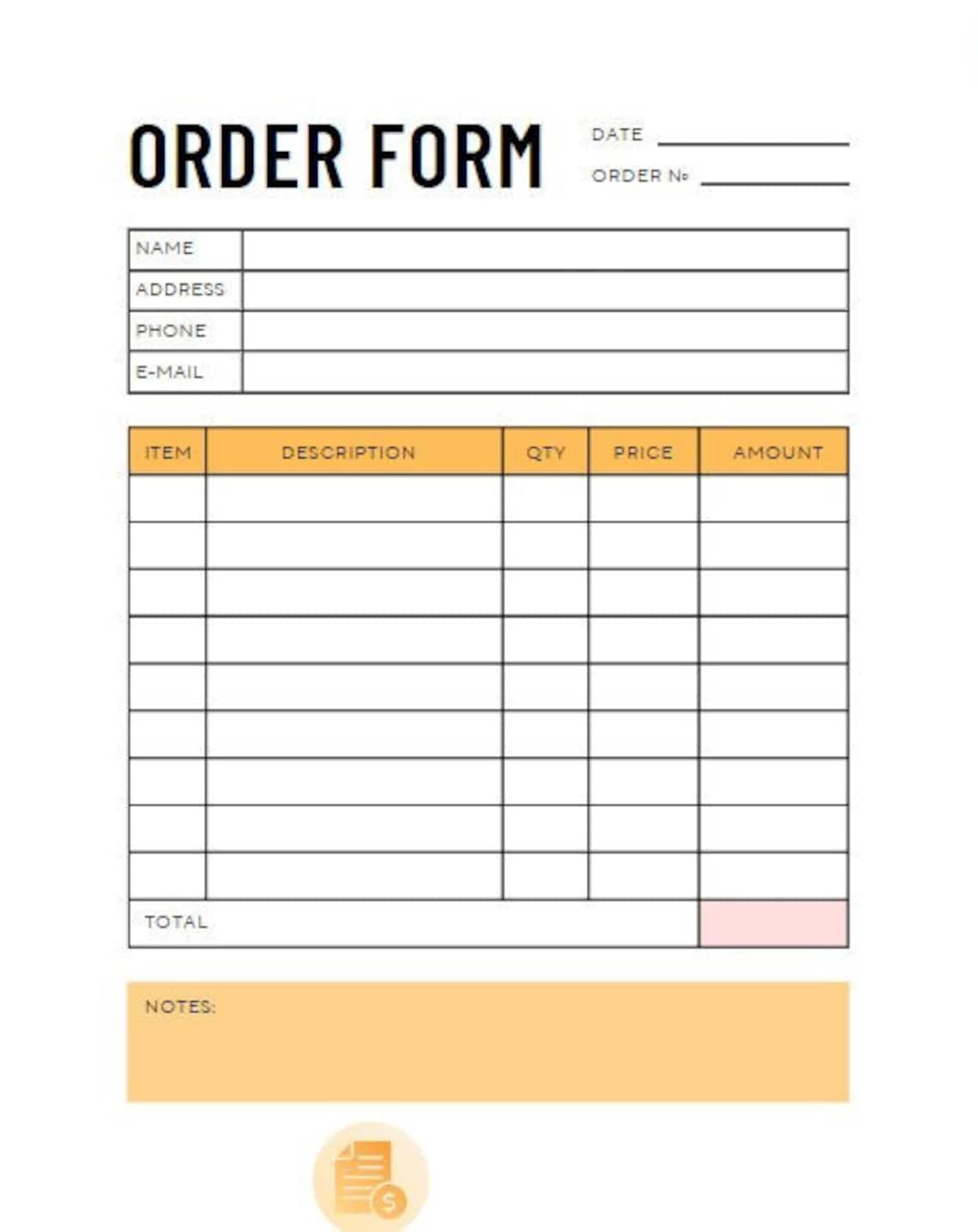 Digitally Fillable Order Form - Etsy