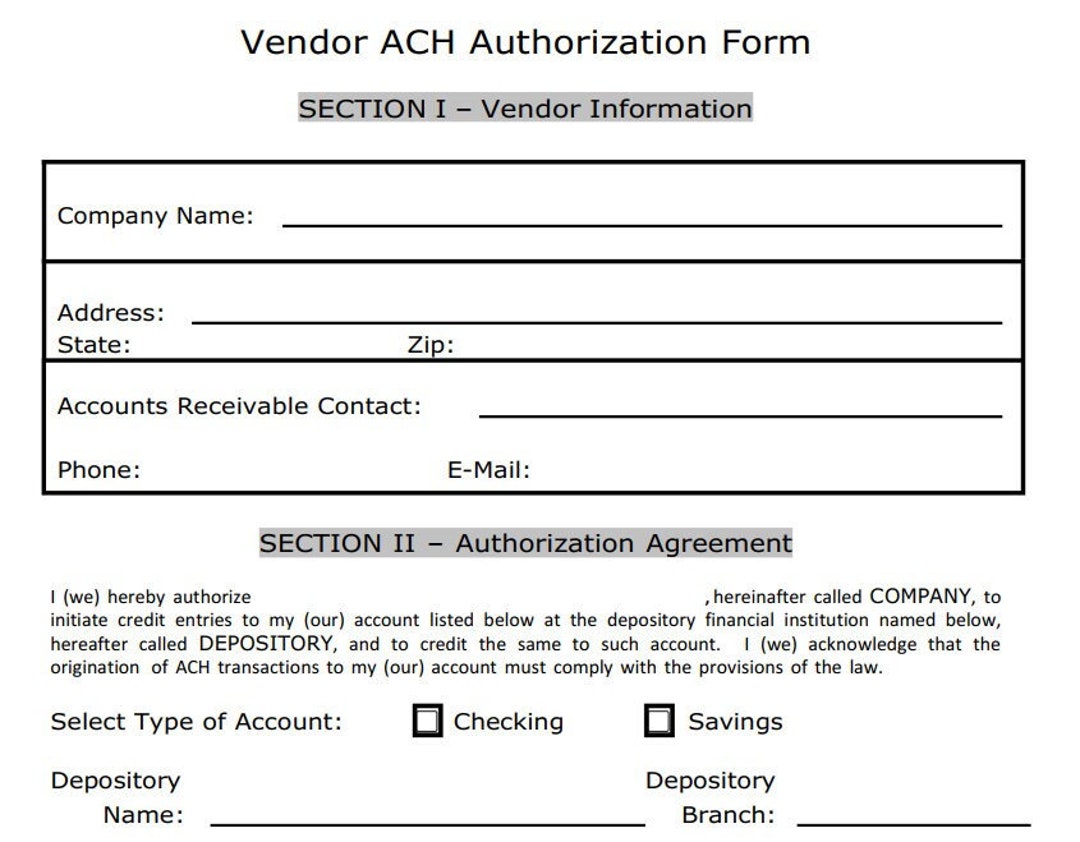 Vendor ach authorization form fillable etsy