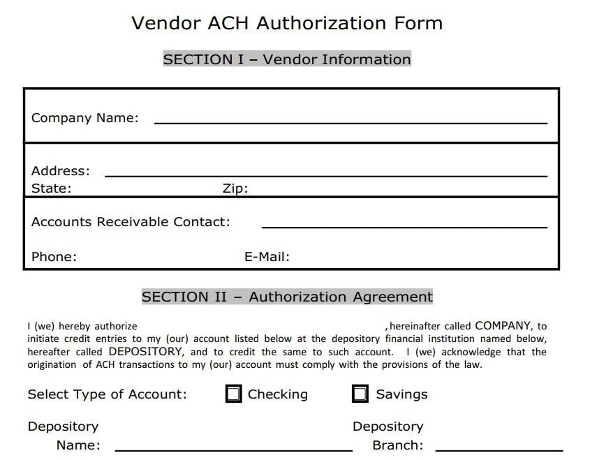 Vendor ach authorization form fillable etsy