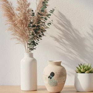 Vintage Rancho Feliz Navajo Sand Art Bud Vase NM USA Signed, Southwest Pottery, Handmade Ceramic Vase, Rustic Home Decor