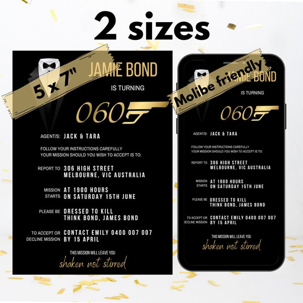 Secret Agent James Bond Theme 60th Birthday Invite