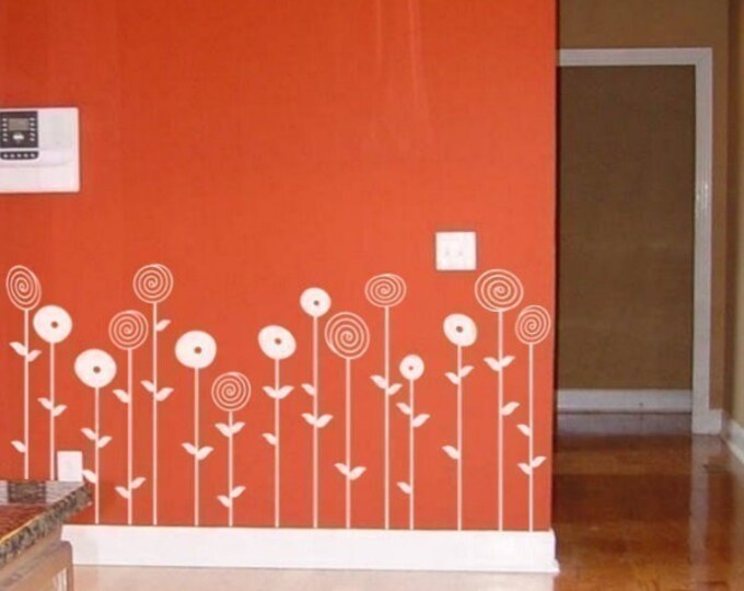 Poppies and Swirls Floral Vinyl Wall Art Decal Abstract Flower Decor
